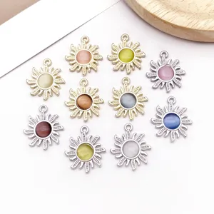 Zinc alloy sun cat's eye stone charms DIY jewelry making accessories for necklace earrings