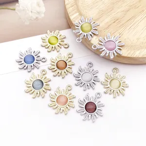 Zinc alloy sun cat's eye stone charms detail, ideal for DIY jewelry earrings and necklaces.