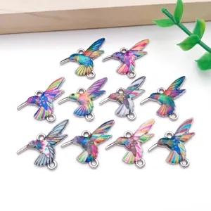 DIY Alloy Hummingbird Pendants Colorful Enamel Double Hanging Charms For Bracelet Necklace Jewelry Making Accessories