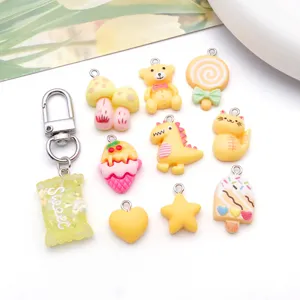 Schattige hars cartoon charms hanger DIY sleutelhangers handgemaakte sieraden set geel