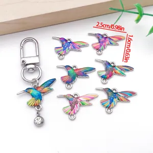Colorful enamel hummingbird charm alloy DIY jewelry accessories with keychain and jump rings.