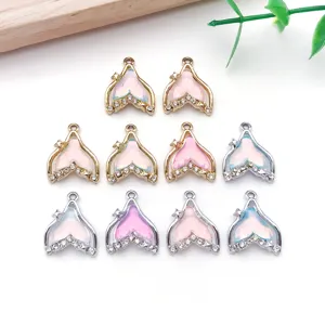Glanzende kristalglas strass zeemeermin staart legering hangers voor DIY sieraden maken.