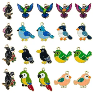 Zinc Alloy Enamel Bird Charms Cartoon Crow Hummingbird Parrot Pendants For DIY Earrings Necklace Keychain Handmade Crafts Jewelry Making Accessories