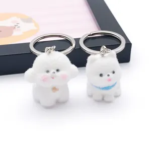 Cute fluffy animal keychain resin 3d cartoon dog pendant bag charm accessories closeup
