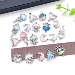 Ozean Qualle Walflosse Muschel Mond Legierung Glas Anhänger DIY Schmuck Zubehör Bastelei
