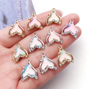Detail kristal glas strass zeemeermin staart legering hangers voor DIY kettingen armbanden.