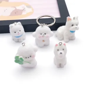 Cute flocked resin animal charms cute cartoon dog pendants for DIY keychain bag accessories