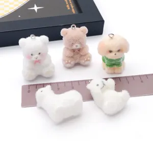 Flocked resin animal pendants cute bear puppy DIY charms keychains phone case accessories detail