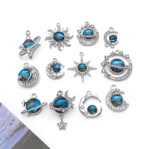 Galaxy ster maan legering strass hanger DIY sieraden accessoires ketting bedels setje.
