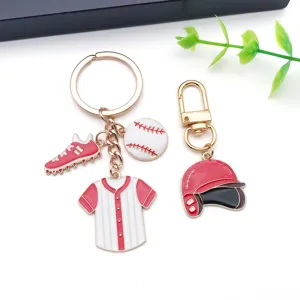 Portachiavi e ciondoli DIY in lega smaltata a tema baseball con maglia, casco e scarpa sportiva.