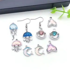 Meeresmotiv Qualle Delfin Muschel Metall Anhänger und Ohrringe für DIY Schmuck Zubehör.