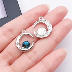 Zilveren maansikkel melkweg glazen cabochon kristal DIY sieraden maken accessoire detail