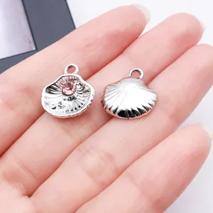 Silberfarben Muschel Anhänger mit rosa Strass Detail für DIY Schmuckherstellung Basteln Stück