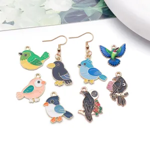 DIY enamel bird charms and earrings set alloy cute animal pendants for jewelry making crafts