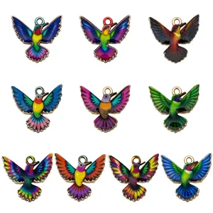 DIY alloy enamel bird charms colorful pendants for handmade necklaces earrings keychains jewelry
