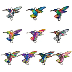 Colorful enamel hummingbird charms alloy double loop pendant connectors for DIY jewelry making crafts