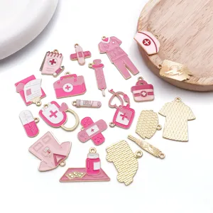 Pink nurse medical theme enamel alloy DIY charms pendants for handmade keychains and jewelry making