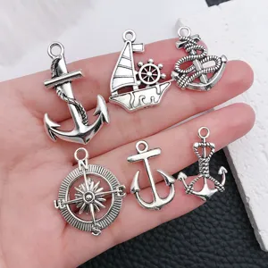 Breloques ancres boussole navire argent antique kit accessoires bijoux DIY design.