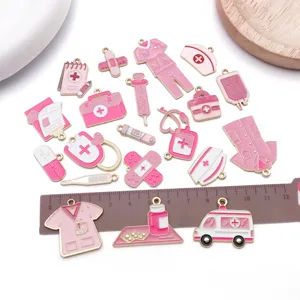 Pink nurse theme DIY alloy charms medical pendant set for handmade jewelry crafting 20pcs