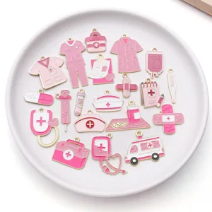 Pink nurse medical theme alloy DIY enamel charms pendants for handmade jewelry making keychains
