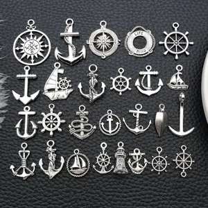 DIY breloques nautiques argent antique alliage ancre gouvernail compas pendentif bijoux