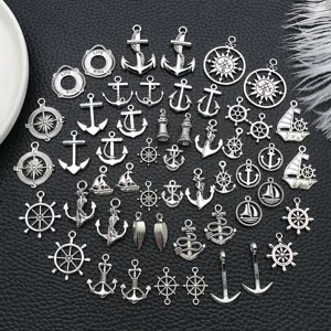 DIY pendentif marin ensemble alliage argent antique ancre roue pour fabrication de bijoux