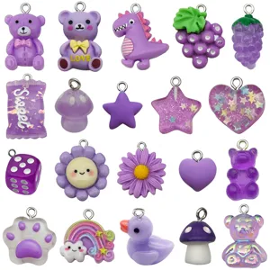 Ciondoli charm fai da te in resina viola assortiti simpatico animale frutta forma di stella