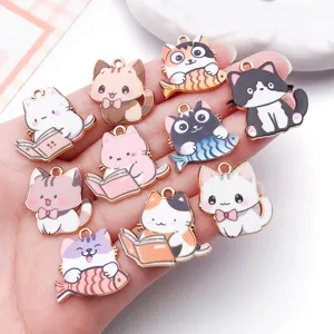 Süße Cartoon Katze Legierung Charms für DIY Schmuckherstellung, Emaille Anhänger für Halsketten.