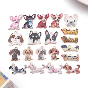Cute cartoon dog metal enamel charms set for DIY jewelry making, necklace and bracelet accessories.