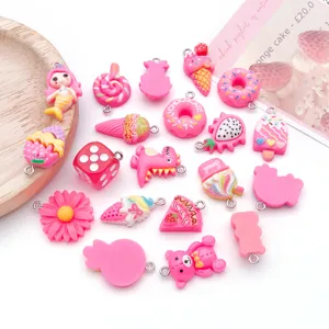 Roze hars DIY bedels hanger set, schattige cartoon voedsel en dierlijke bedels sieraden.