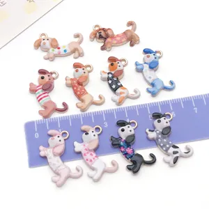 DIY enamel sausage dog animal charms pendant handmade bracelet necklace keychain