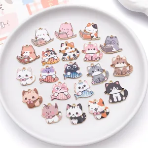 Süße Legierung Emaillierte Katze Charms für DIY Schmuck, niedliche Katzen Anhänger für Ketten.