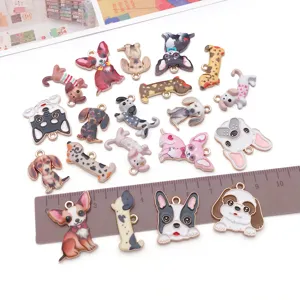 Cute cartoon dog metal enamel charms pendants for DIY jewelry necklace bracelet making accessories