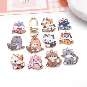 Süße Legierung Katzen Charms, Emaille Katzen Anhänger für DIY Schmuck Basteln und Schlüsselanhänger.