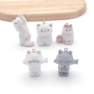 Cute resin flocked cat keychain pendant miniature animal toy bag charm cute cat accessories