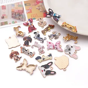 Cute cartoon dog charms, alloy metal puppy pendants for DIY jewelry accessories.