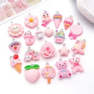 Schattige roze hars DIY bedels, beer snoep ijsjes hangers voor ketting oorbellen sieraden