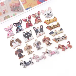 Cute cartoon dog enamel charms set, assorted puppy pendants for DIY jewelry making accessories.