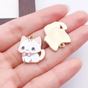 Süßer Emaillierter Katzen Anhänger Metall Charm für DIY Handgemachte Schmuck Herstellung