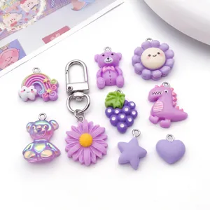 Simpatici ciondoli in resina viola set gioielli fai da te, orsetto stella cuore portachiavi.