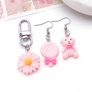 Schattige roze hars cartoon madeliefje lolly beer bedels sieraden accessoires ketting oorbellen