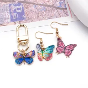 Enamel butterfly jewelry charm set, cute drop oil butterfly pendants for DIY crafts.
