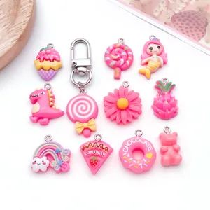 Hars DIY roze bedels schattige cartoon hanger set voor handgemaakte oorbellen en sleutelhangers.