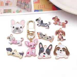Cute cartoon dog charms pendant DIY accessories for keychains and pet collars jewelry making.