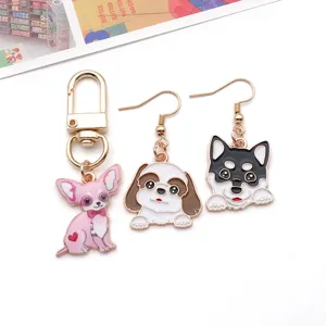 Cute cartoon alloy enamel dog pendants and earrings jewelry accessories DIY charms.
