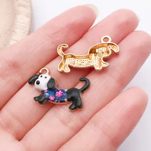 Diy enamel floral dachshund dog animal metal charm pendant for handmade jewelry making.