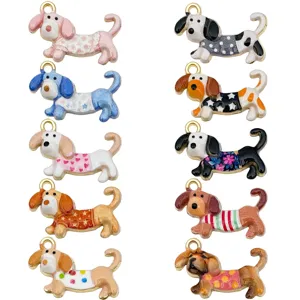 DIY enamel dachshund dog charms alloy animal pendants for handmade bracelets necklaces keychains.
