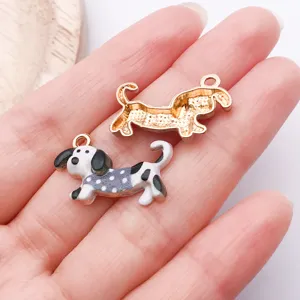 Cute enamel dachshund dog pendant alloy DIY jewelry accessories animal charms set item
