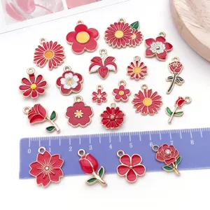 Rode Geëmailleerde Bloem Hangers Assortiment DIY Sieraden Maken Armbanden Kettingen