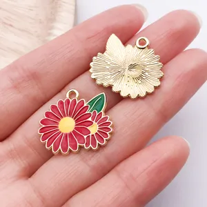 Rode emaille bloem metaal DIY bedel hanger voor handgemaakte armbaden kettingen sieraden maken.
